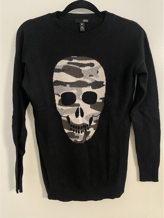 Aqua Sweaters - AQUA black 100 % Cashmere Exclusive skull sweater XS,  camouflage skull